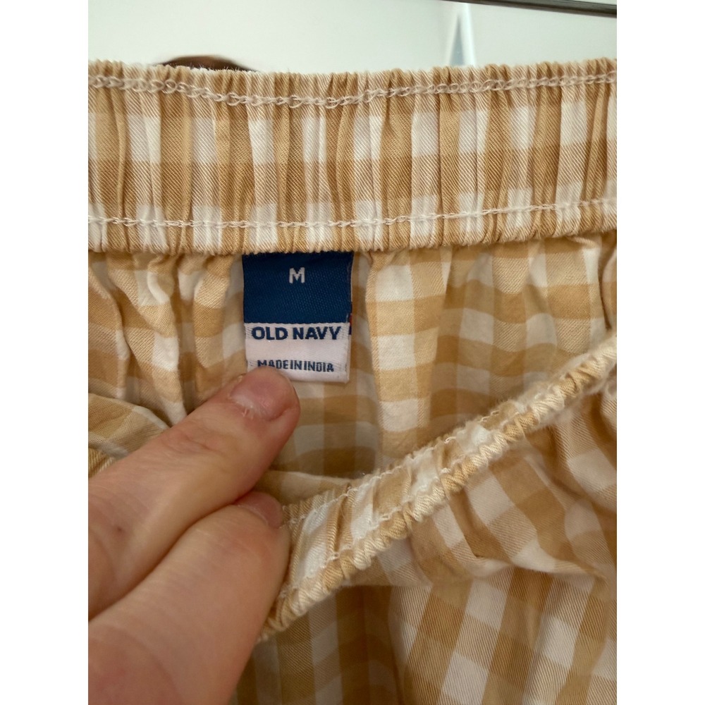 Old Navy Womens Gingham Tiered Midi Skirt Tan White Elastic Waist Pockets Size M - Picture 3 of 4